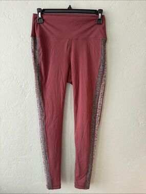 Vuori Burgundy Leggings with Heathered Gray Side Panels